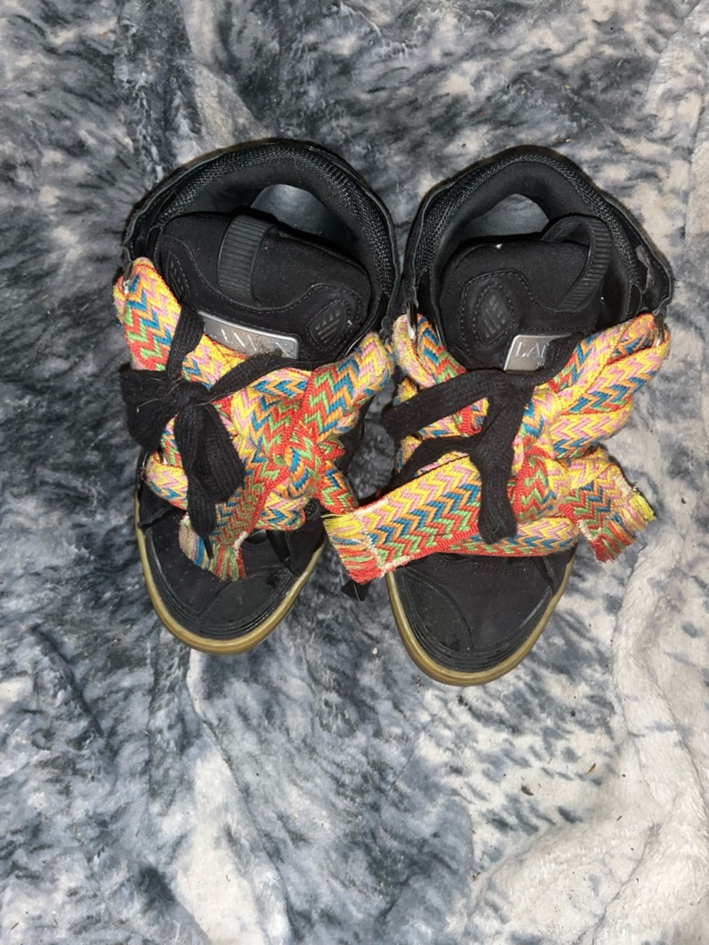 Black High-Top Women's Sneakers with Multicolor Woven Straps